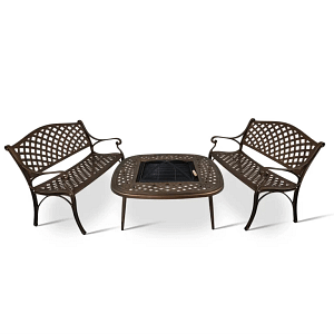 2 lattice bench with 105cm square firepit a table