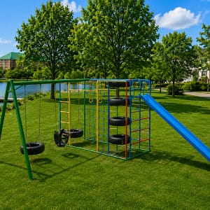 big tyre tunnel jungle gym + 3m steel slide